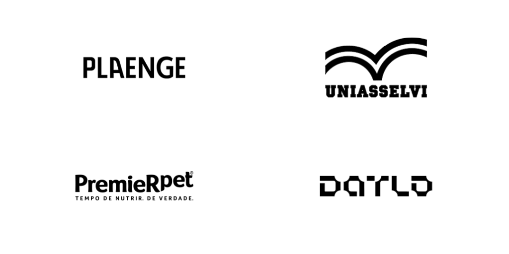 Coleção de logotipos dispostos horizontalmente.