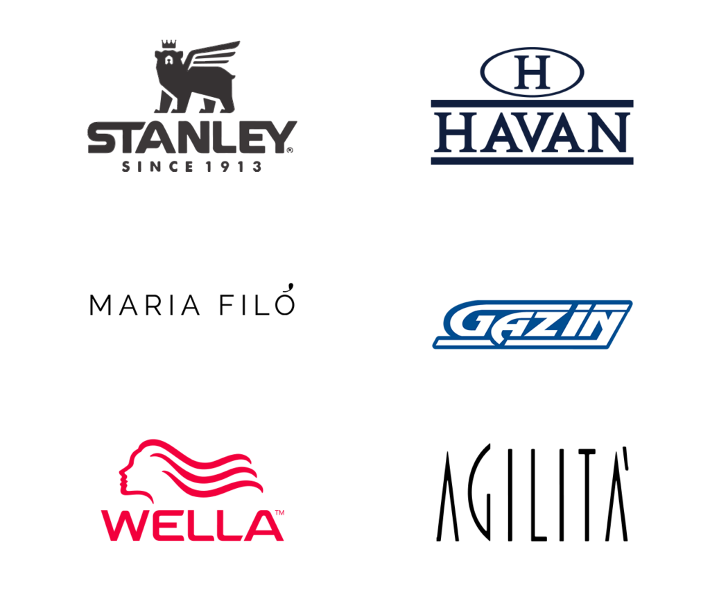 Imagem com uma variedade de logotipos em um formato quadrado.