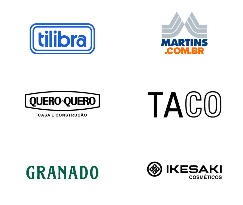 Conjunto de logotipos diversos em um layout retangular.